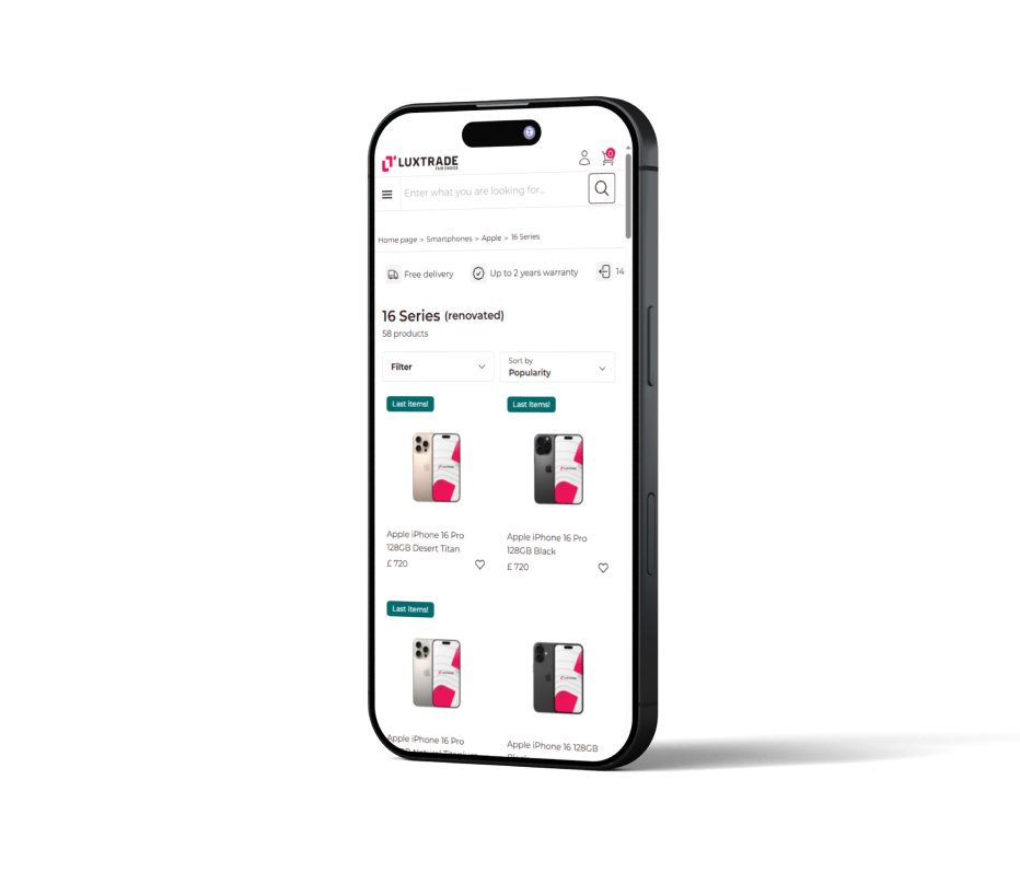 Product list in Luxtrade online store