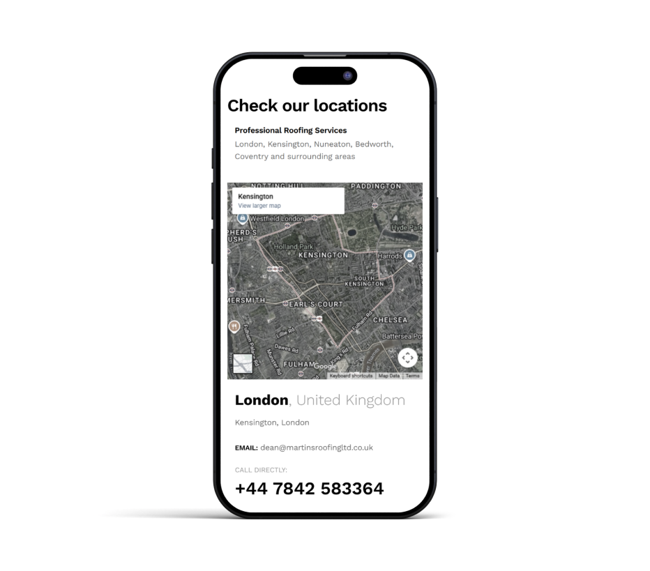 Martins Roofing Contractors Ltd address view on mobile
