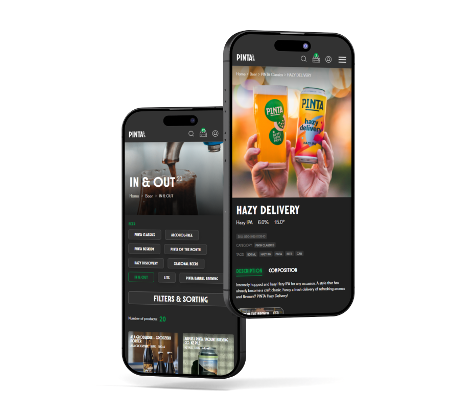 PINTA Online store on mobile device